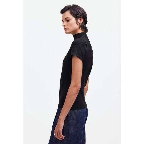 NWT Madewell Short-Sleeve Mockneck Tee Black XS - Picture 5 of 10